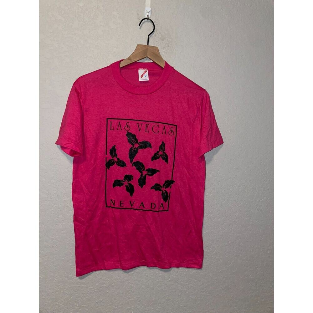 Vintage Las Vegas Shirt NV Nevada Flower Pink Black Tee 1990s VTG 90s Medium